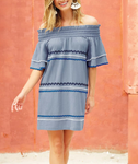 MUDPIE OFF THE SHOULDER CHAMBRAY DRESS