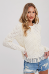 BLUIVY  BUTTON UP LACE TRIM SWEATER