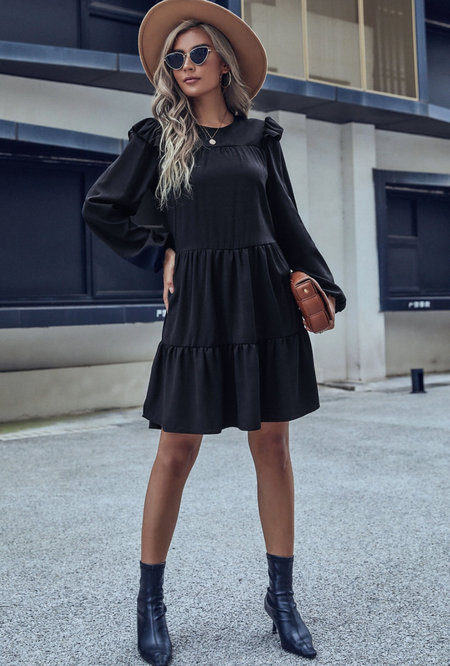 ANNA-KACI BLACK TIERED DRESS – SHIFT FLINT